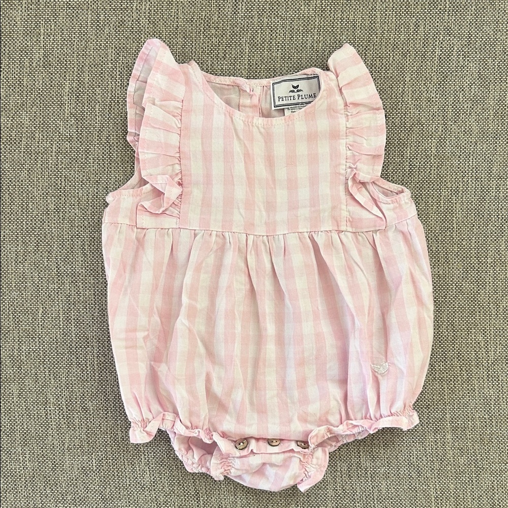 Petite Plume Pink Gingham Ruffle Baby Romper